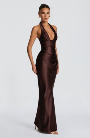 Plum Brown Muse Satin Maxi Dress – view 2