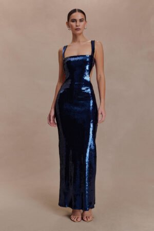 Sculpt Sequin Square Navy Maxi Dress