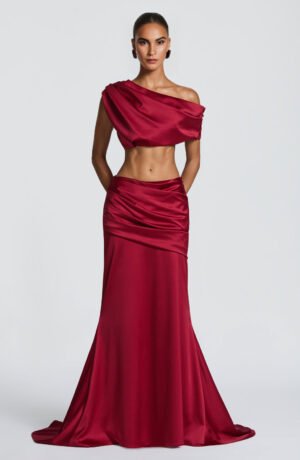 Satin Burgundy Sculpt Co-Ord Set