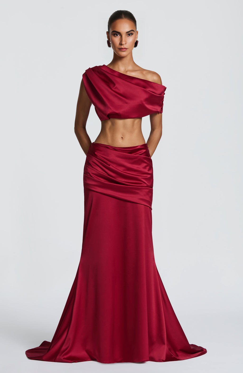 Satin Burgundy Sculpt Co-Ord Set