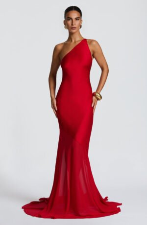 Midnight Tide One-Shoulder Red Gown