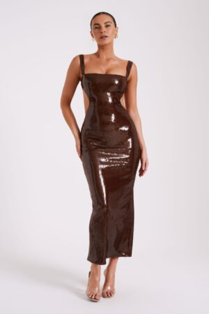 Sculpt Sequin Square Chocolate Maxi Dress – view 2