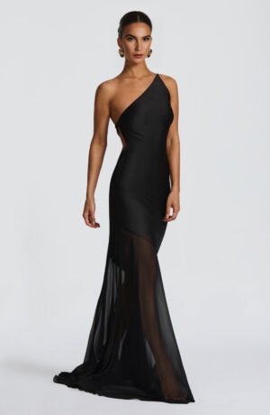 Midnight Tide One-Shoulder Black Gown