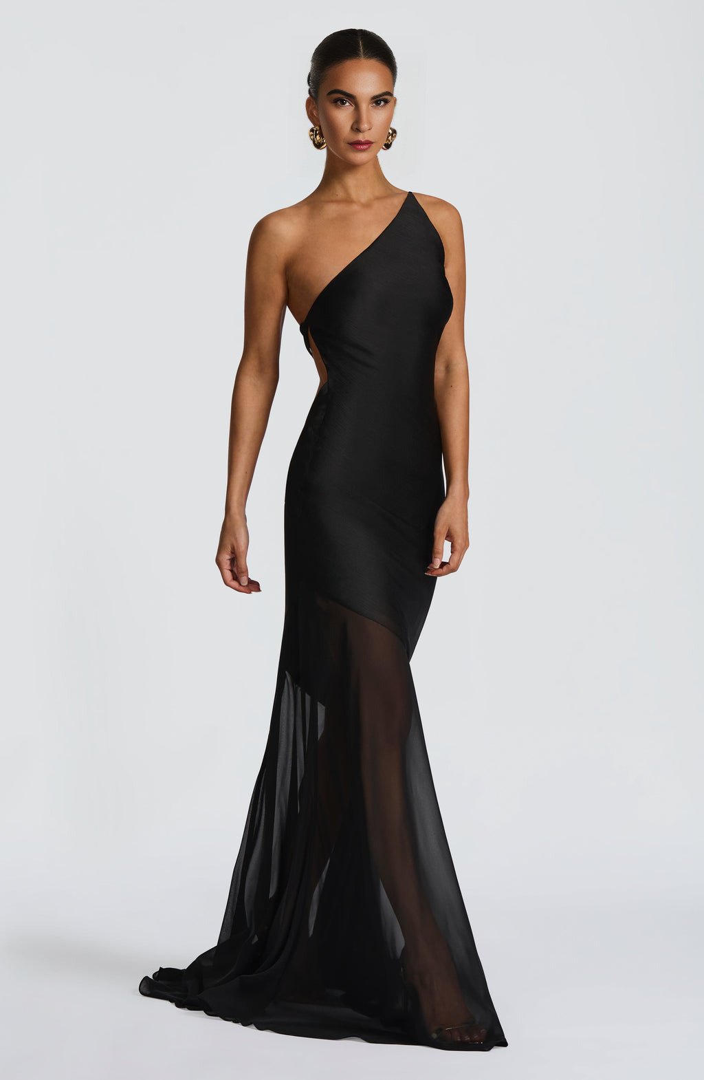 Midnight Tide One-Shoulder Black Gown