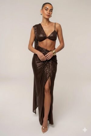 Choco Sequin Wrap Skirt
