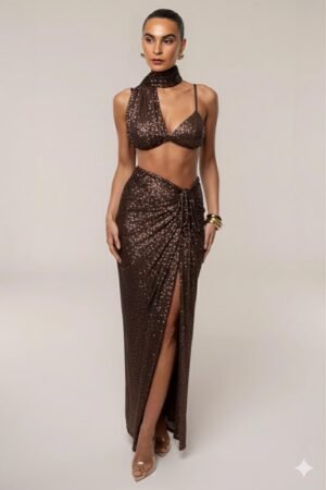 Choco Sequin Wrap Skirt – view 2