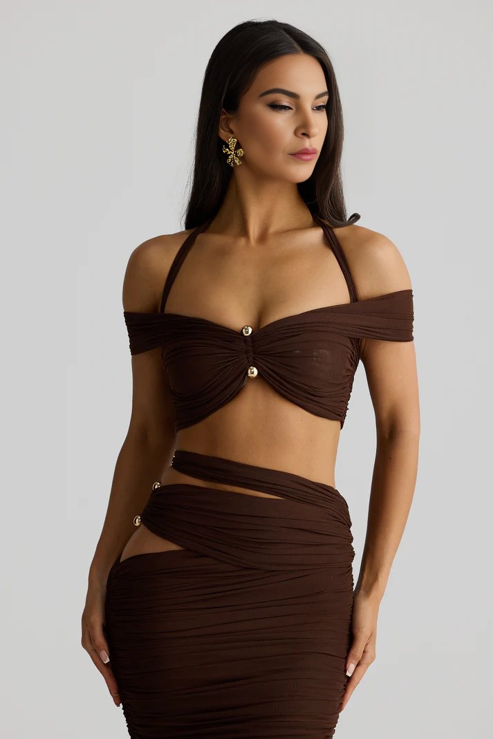 Soleil Off-Shoulder Espresso Brown Crop