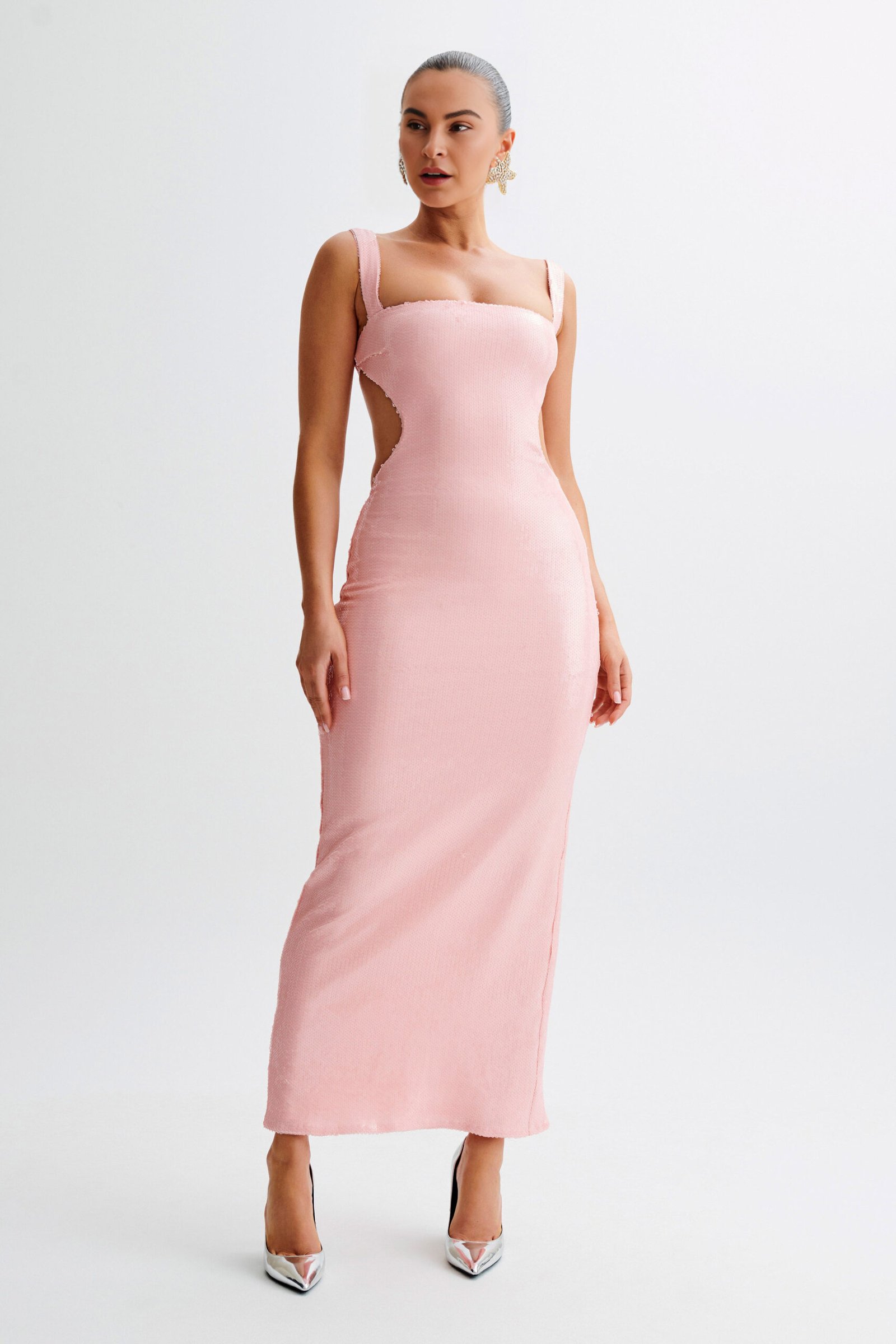 Sculpt Sequin Square Pale Pink Maxi Dress