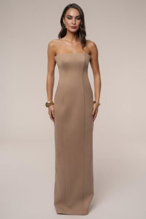 Velour Edge Suede Beige Maxi Dress