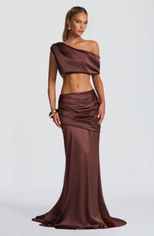 Satin Plum Brown Sculpt Co-Ord Set