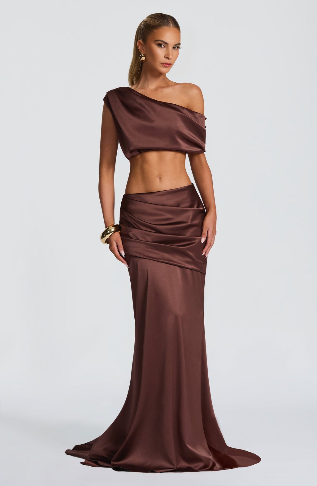Satin Plum Brown Sculpt Co-Ord Set