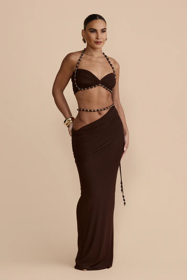 Lunara  Mesh Espresso Brown Skirt