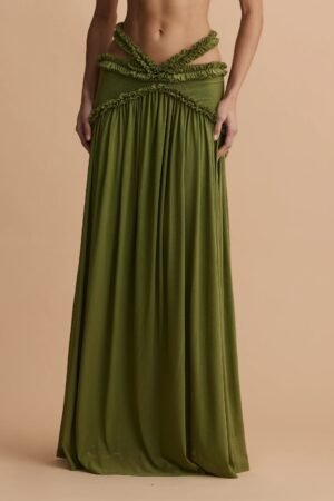 Olive Off-Shoulder Ruffle Corset Top – view 2