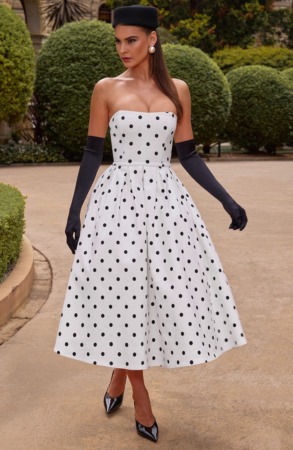 Bee Boe Polka Dot Belle Strapless Midi Dress
