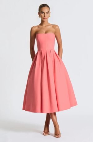 Coral Pink Belle Strapless Midi Dress – view 2