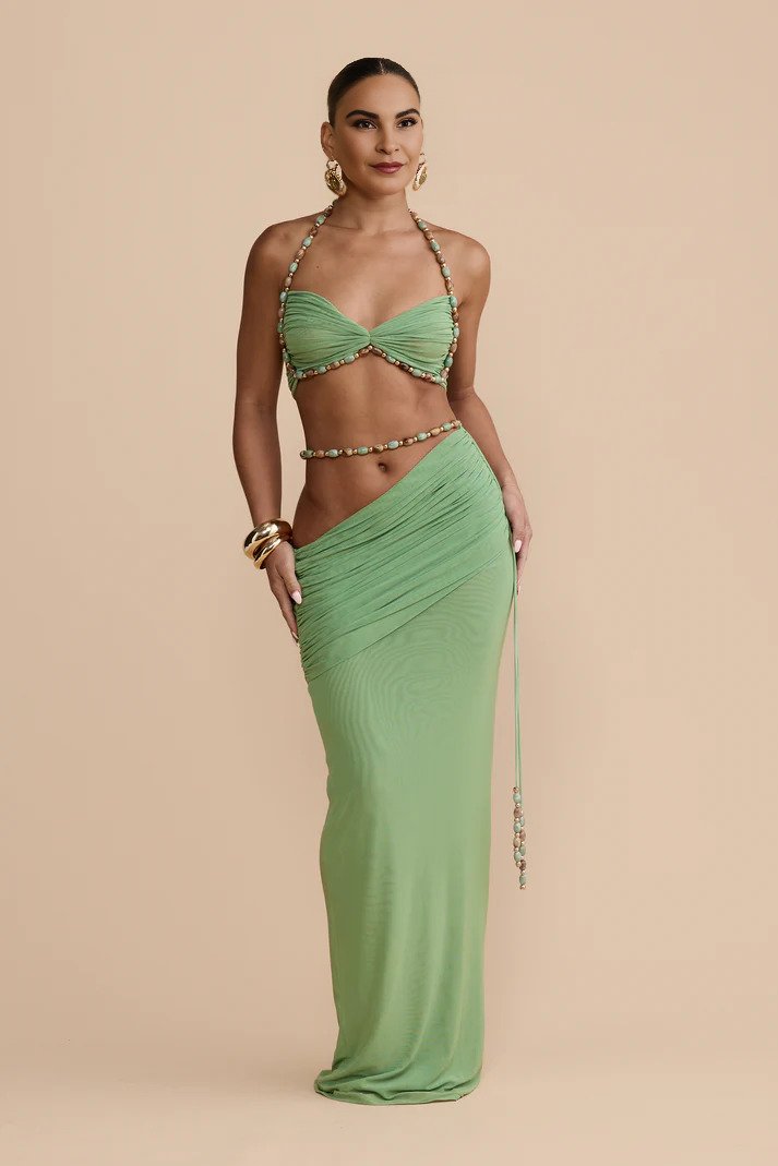 Lunara Mesh Sage Skirt