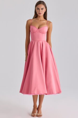 Raspberry satin midi dress