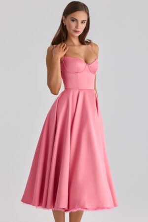 Raspberry Satin Midi Dress – view 2