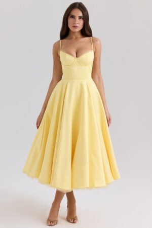 Sunshine Yellow satin midi dress