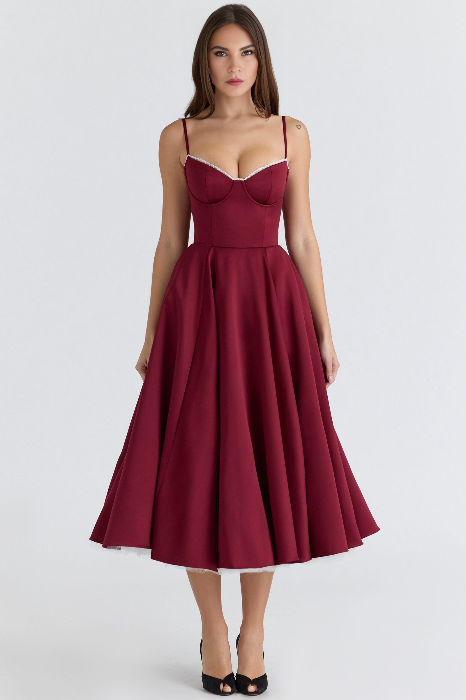 Wine satin midi dress