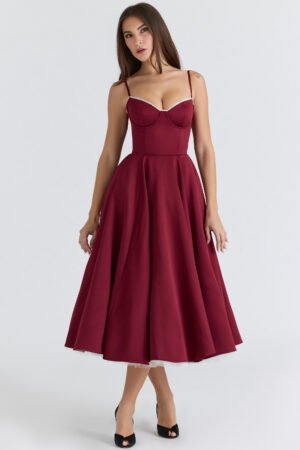 Wine Satin Midi Dress – view 2