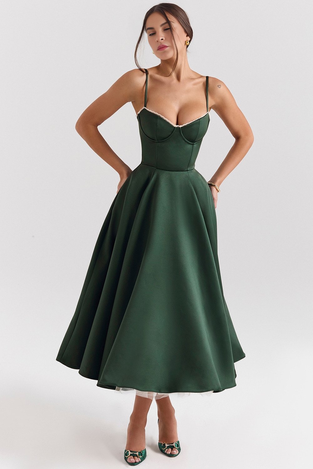 Forrest Green satin midi dress