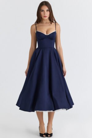 Navy satin  midi dress