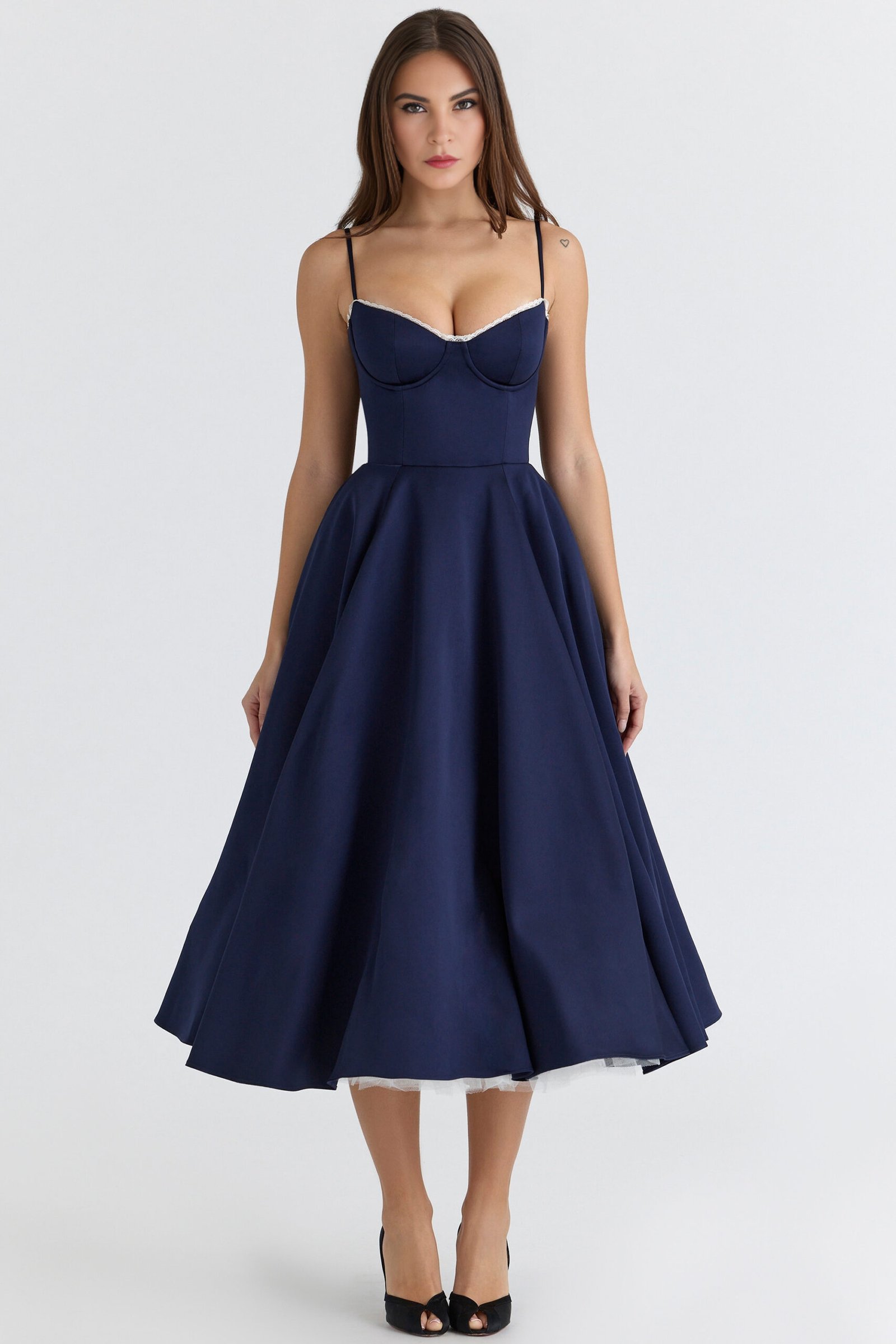 Navy satin  midi dress