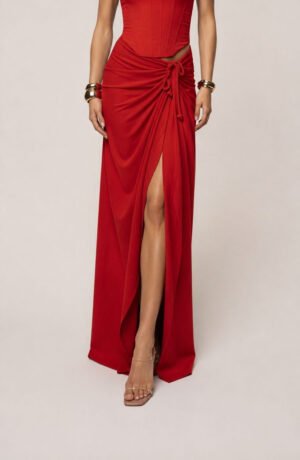 Scarlet Red Linen Slit Skirt