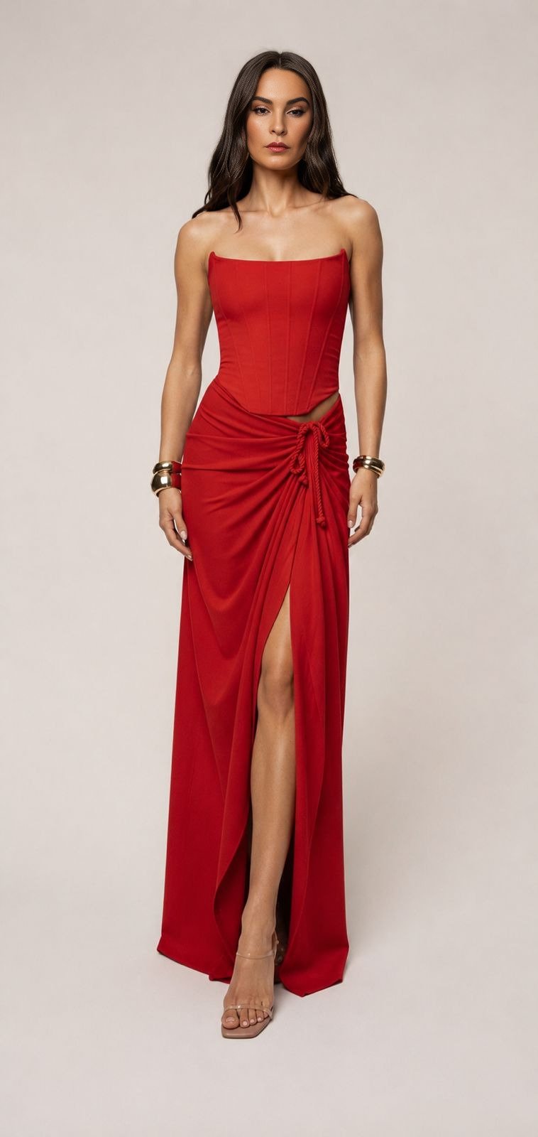 Scarlet Red Linen Slit Skirt